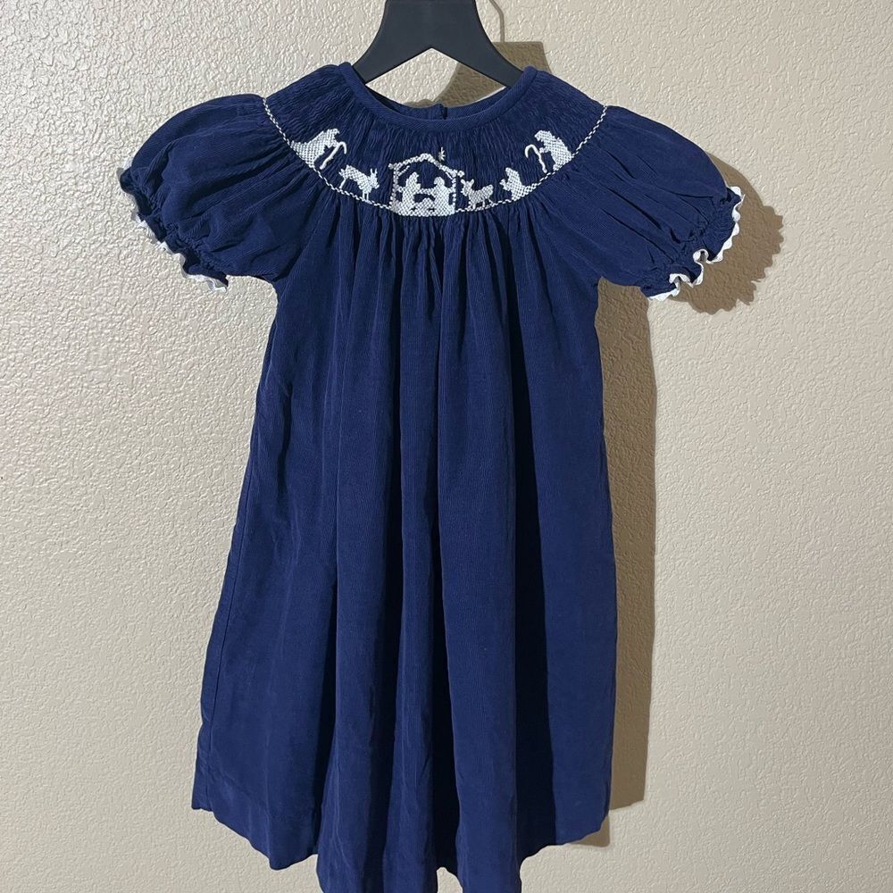 Elegant Navy Blue Kids Dress with White Accents